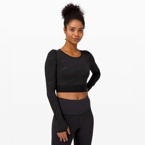 Lululemon - Wunder Train Cropped Long Sleeve Special Edition Logo Top in Black